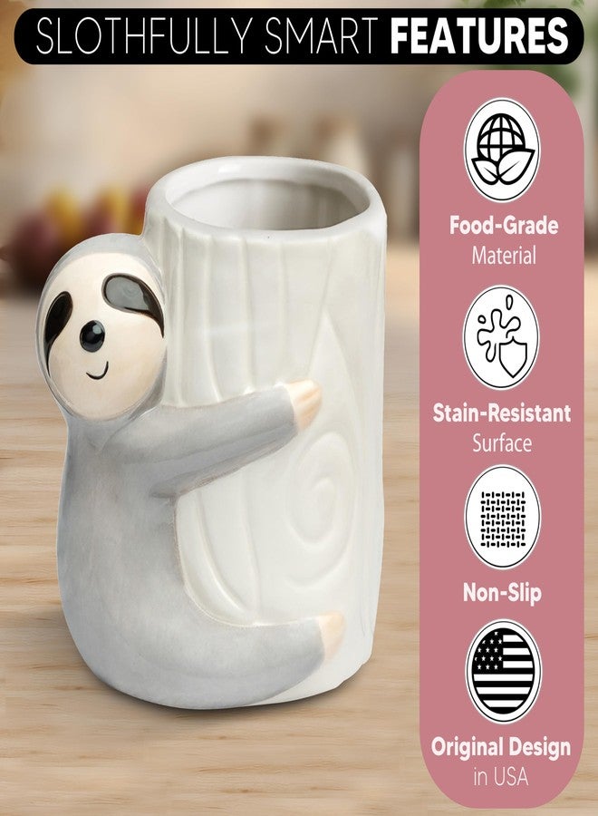 Sixdrop Sloth Utensil Holder - Kitchen Crock Storage Holder - Sloth Gifts For Women Holiday Decor - Glazed Ceramic Organizer - Sloth Birthday Party Supplies Accessories Decorations - Image 3